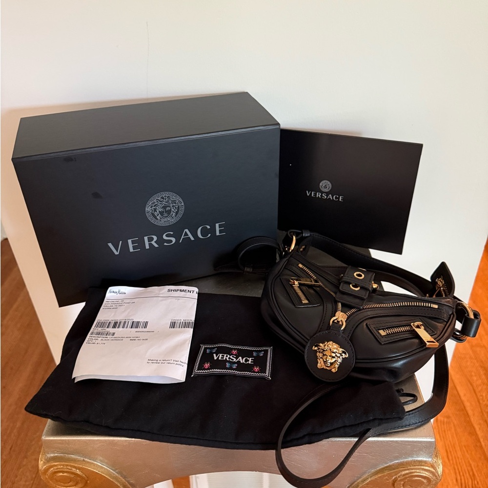 Dua Lipa for Versace mini hobo repeat bag black new with tags